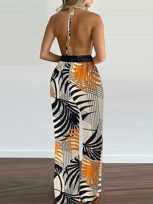 Womens Irregular Printed Halter Neck Jumpsuit SIZE S-3XL