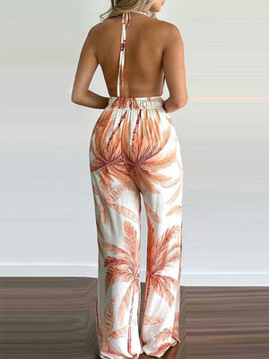 Womens Irregular Printed Halter Neck Jumpsuit SIZE S-3XL