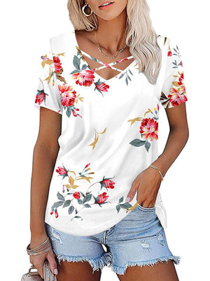Womens Ethnic Style V Neck Short Sleeved Top SIZE S-2XL