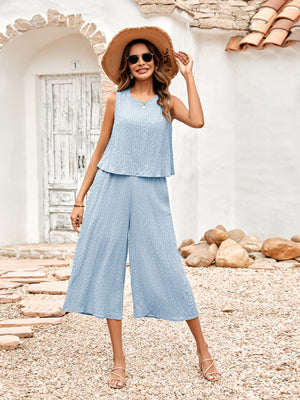 Womens New Solid Color Casual Loose Sleeveless Two Piece Set SIZE S-XL