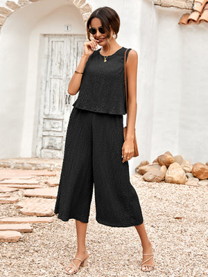 Womens New Solid Color Casual Loose Sleeveless Two Piece Set SIZE S-XL