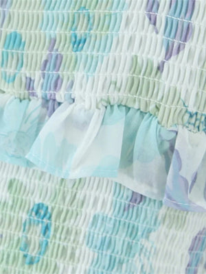 Womens Ruffle Printed Elastic Waist Long Sleeve Dress SIZE S-L