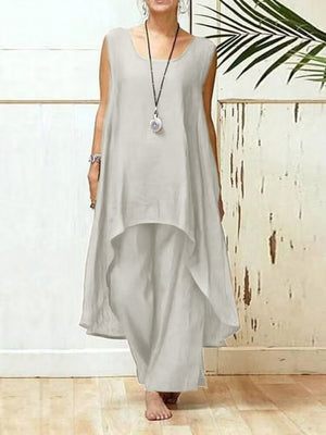 Womens Irregular Sleeveless Wide Leg Pants Two Piece Set SIZE S-3XL