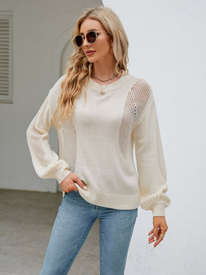 Womens Hollow Knitted Round Neck Sweater SIZE S-XL