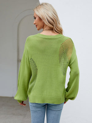 Womens Hollow Knitted Round Neck Sweater SIZE S-XL