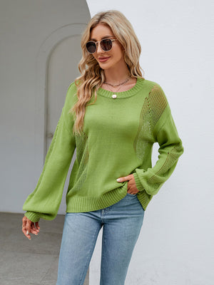 Womens Hollow Knitted Round Neck Sweater SIZE S-XL