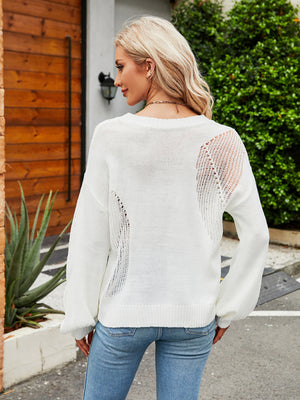 Womens Hollow Knitted Round Neck Sweater SIZE S-XL