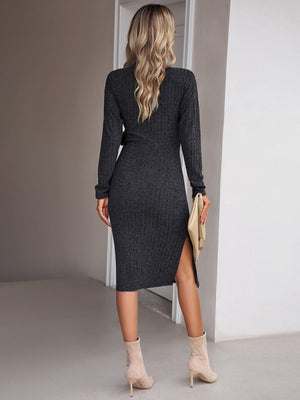 Womens Fashion V Neck Long Sleeve Knitted Tie Dress SIZE S-XL