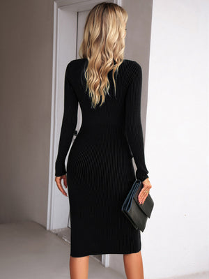 Womens Square Neck Elegant Woolen Dress SIZE S-XL