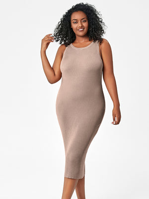 Womens Plus Size Round Neck Tight Hip Knit Dress SIZE XL-3XL