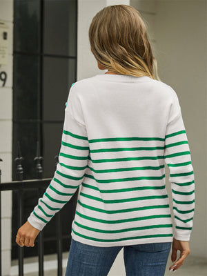 Womens Button Stripe Sweater SIZE S-XL