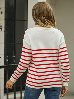 Womens Button Stripe Sweater SIZE S-XL