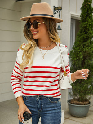 Womens Button Stripe Sweater SIZE S-XL