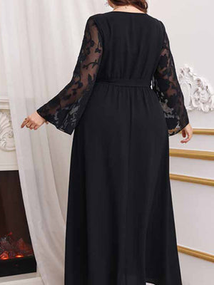 Womens High Waist See Through Sleeves Plus Size Dress SIZE L-4XL