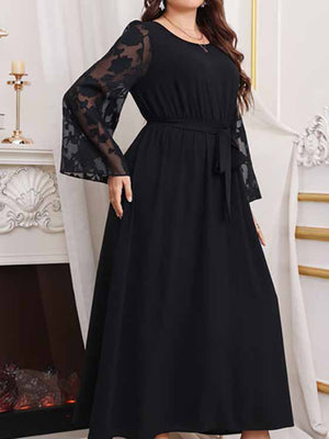 Womens High Waist See Through Sleeves Plus Size Dress SIZE L-4XL