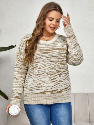 Womens Round Neck Striped Thick Plus Size Sweater SIZE XL-3XL