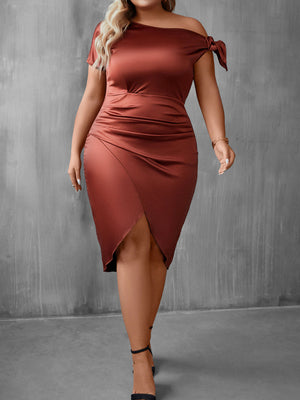 Womens Solid Color Satin Plus Size Dress SIZE XL-4XL