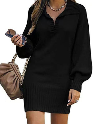 Womens Mid Length Lantern Sleeve Pullover Loose Sweater Dress SIZE S-2XL