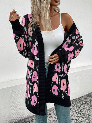 Womens Long Sleeve Floral Knit Sweater Cardigan