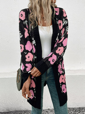 Womens Long Sleeve Floral Knit Sweater Cardigan