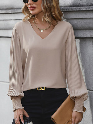 Womens Long Sleeve Solid Color V Neck BlouseSIZE S-XL