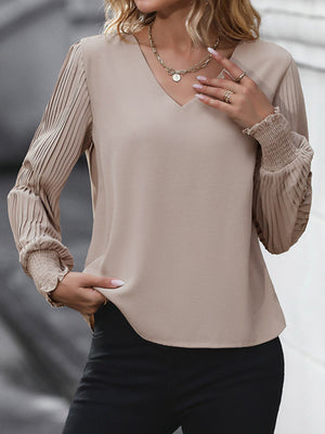 Womens Long Sleeve Solid Color V Neck BlouseSIZE S-XL