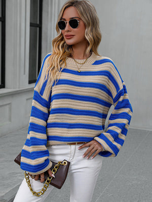 Womens Striped Long Sleeve Loose Fit Sweater SIZE S-XL