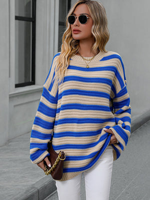 Womens Striped Long Sleeve Loose Fit Sweater SIZE S-XL