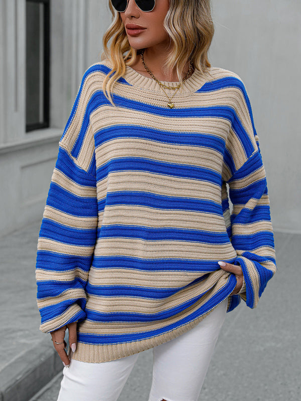 Womens Striped Long Sleeve Loose Fit Sweater SIZE S-XL