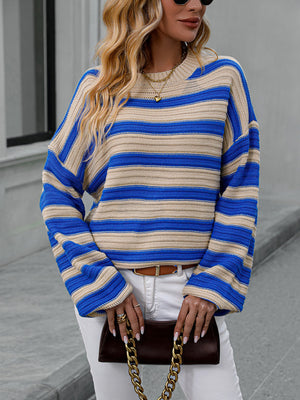 Womens Striped Long Sleeve Loose Fit Sweater SIZE S-XL