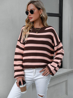 Womens Striped Long Sleeve Loose Fit Sweater SIZE S-XL