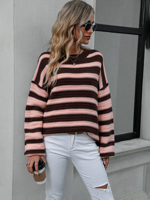 Womens Striped Long Sleeve Loose Fit Sweater SIZE S-XL