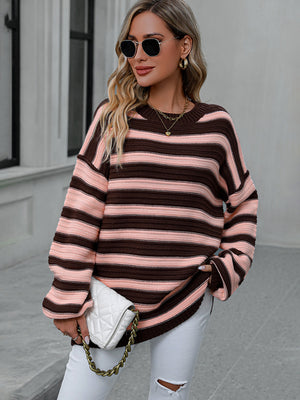 Womens Striped Long Sleeve Loose Fit Sweater SIZE S-XL