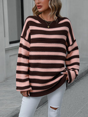 Womens Striped Long Sleeve Loose Fit Sweater SIZE S-XL