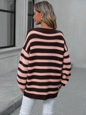 Womens Striped Long Sleeve Loose Fit Sweater SIZE S-XL