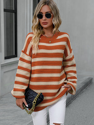 Womens Striped Long Sleeve Loose Fit Sweater SIZE S-XL