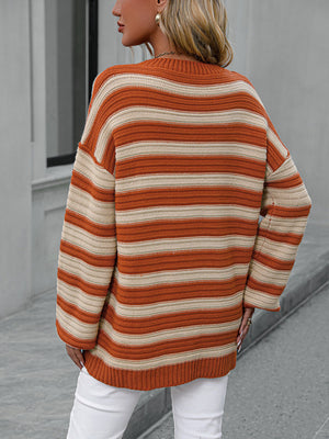 Womens Striped Long Sleeve Loose Fit Sweater SIZE S-XL