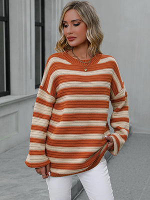 Womens Striped Long Sleeve Loose Fit Sweater SIZE S-XL