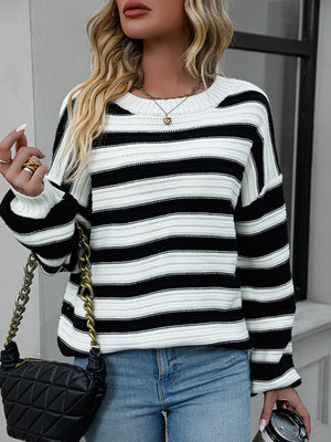 Womens Striped Long Sleeve Loose Fit Sweater SIZE S-XL