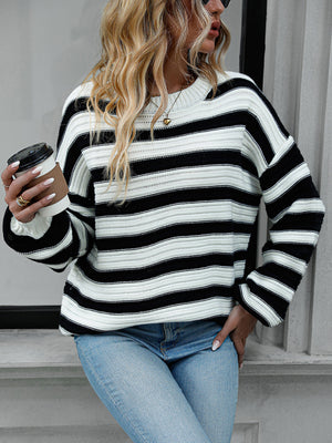 Womens Striped Long Sleeve Loose Fit Sweater SIZE S-XL