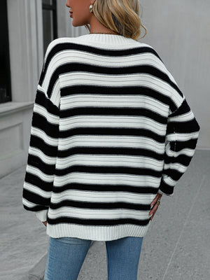 Womens Striped Long Sleeve Loose Fit Sweater SIZE S-XL