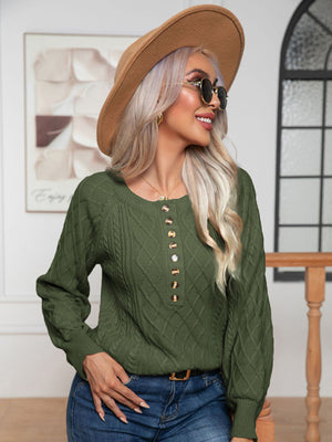 Womens Button Twist Long Sleeve Sweater SIZE S-XL