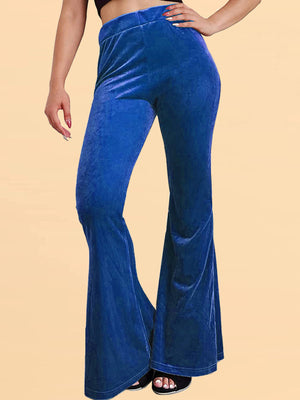 Womens Velvet Flare Elastic High Waist Pants SIZE S-3XL