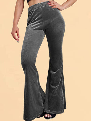 Womens Velvet Flare Elastic High Waist Pants SIZE S-3XL