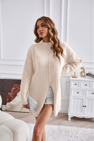 Womens Half Turtleneck Slit Pullover Sweater SIZE S-XL