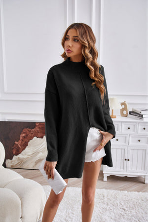 Womens Half Turtleneck Slit Pullover Sweater SIZE S-XL