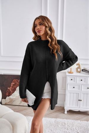 Womens Half Turtleneck Slit Pullover Sweater SIZE S-XL