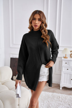 Womens Half Turtleneck Slit Pullover Sweater SIZE S-XL