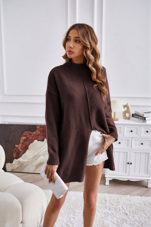 Womens Half Turtleneck Slit Pullover Sweater SIZE S-XL