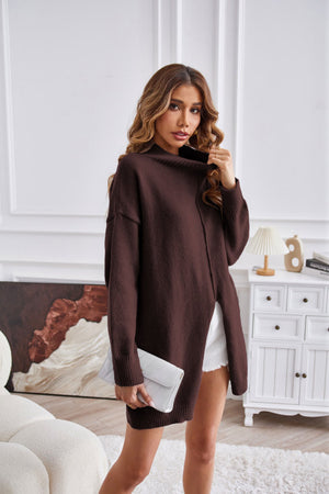 Womens Half Turtleneck Slit Pullover Sweater SIZE S-XL